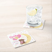 Teddy Bear sitzt auf dem Mond Baby Birth Stats Rechteckiger Pappuntersetzer (Vor Ort)