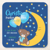 Teddy Bear sitzt auf dem Mond Baby Birth Stats Rechteckiger Pappuntersetzer (Vorderseite)