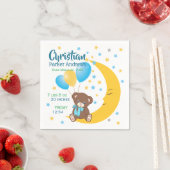 Teddy Bear sitzt auf dem Mond Baby Birth Stats Serviette (Beispiel)