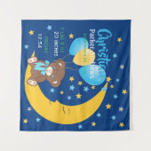 Teddy Bear sitzt auf dem Mond Baby Birth Stats Wandteppich (Vorderseite (Horizontal))