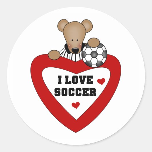 Teddy Bear Soccer Heart Runder Aufkleber (Vorderseite)