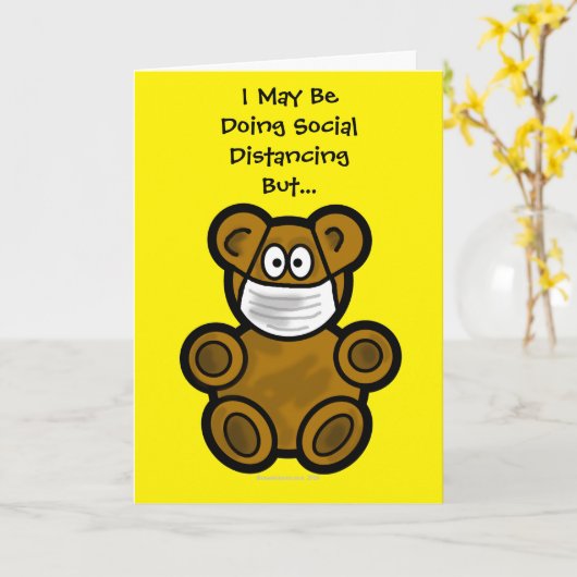 Teddy Bear Social Distancing Grußkarte Karte (Gelbe Blume)