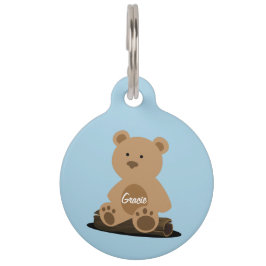 Teddy Bear Soft Blue Personalisiert Pet ID Tag Haustiermarke
