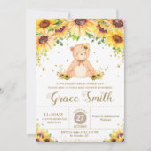 Teddy Bear Sonnenblume Blumenblütendusche Girl Inv Einladung (Vorderseite)