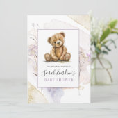 Teddy Bear Spring Wildblumen Babydusche Einladung (Stehend Vorderseite)