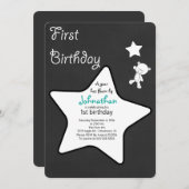 Teddy Bear & Star Ballon Floating Erster Geburtsta Einladung (Vorne/Hinten)