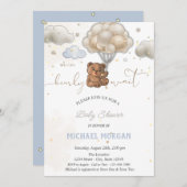 Teddy Bear Stars Balloons Clouds Babydusche Einladung (Vorne/Hinten)