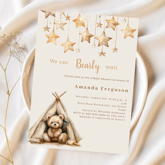 Teddy bear stars budget Baby Dusche Einladung