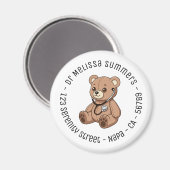 Teddy Bear Stethoscope Pediatrician Round Text Magnet (Vorderseite/Rückseite)