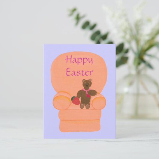 Teddy Bear Strawberry Ei Happy Oaster Postkarten (Stehend Vorderseite)