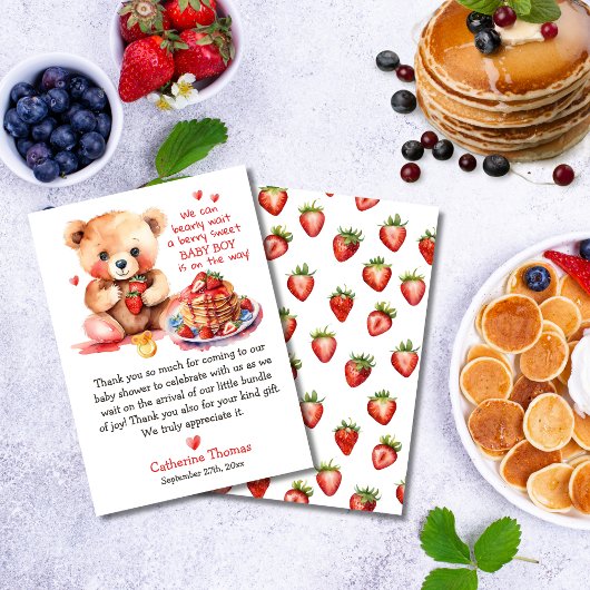 Teddy Bear Strawberry Pancake Brunch Babydusche Dankeskarte