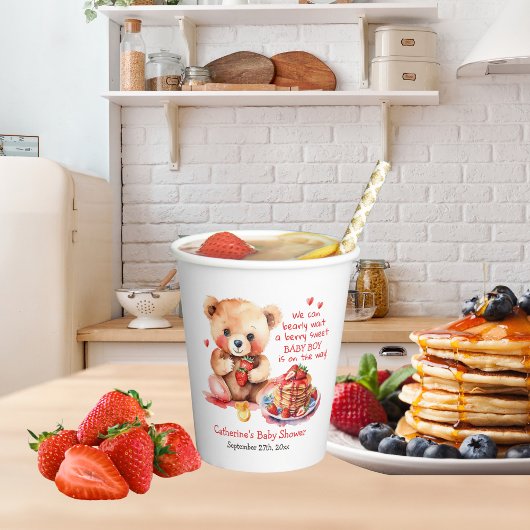 Teddy Bear Strawberry Pancake Brunch Babydusche Pappbecher