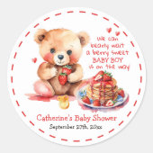 Teddy Bear Strawberry Pancake Brunch Babydusche Runder Aufkleber (Vorderseite)