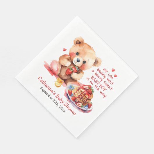Teddy Bear Strawberry Pancake Brunch Babydusche Serviette (Ecke)