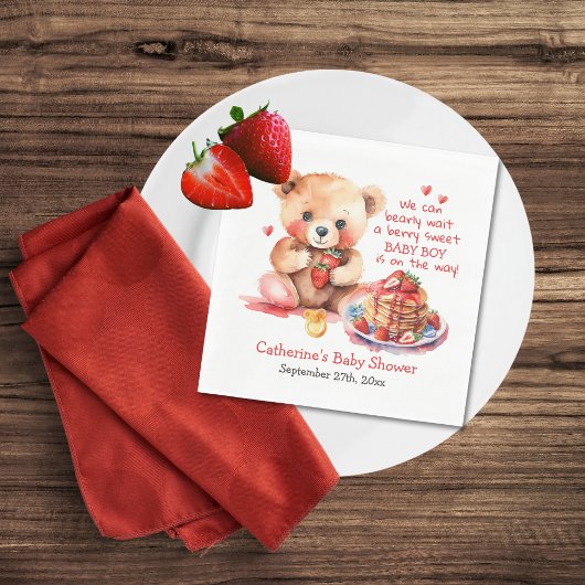 Teddy Bear Strawberry Pancake Brunch Babydusche Serviette