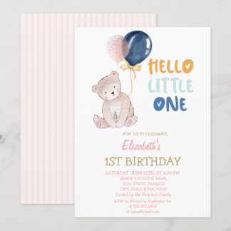 Teddy Bear Striped Hello Little One Geburtstag Einladung