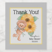 Teddy Bear Sunflower Baby Dusche Vielen Dank Weinetikett (Einzelnes Label)