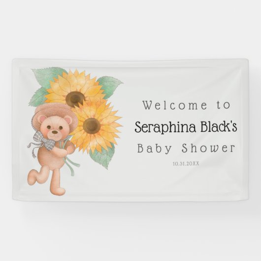 Teddy Bear Sunflower Baby Dusche Willkommen Banner (Horizontal)