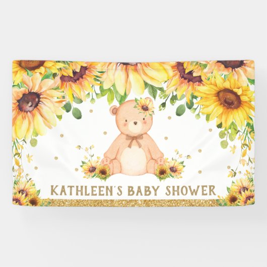 Teddy Bear Sunflower Baby Showday Hintergrund Banner (Horizontal)