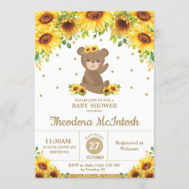 Teddy Bear Sunflower Floral Baby Shower Girl Einladung