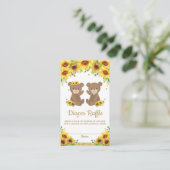 Teddy Bear Sunflower Twins Boy Girl Diaper Raffle Begleitkarte (Stehend Vorderseite)