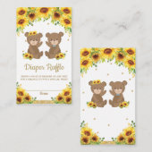Teddy Bear Sunflower Twins Boy Girl Diaper Raffle Begleitkarte (Vorne/Hinten)