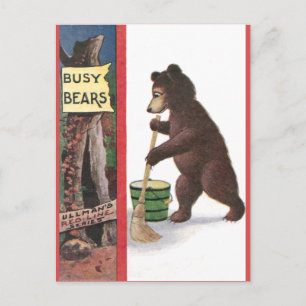 Teddy Bear Sweeping Floor Postkarte