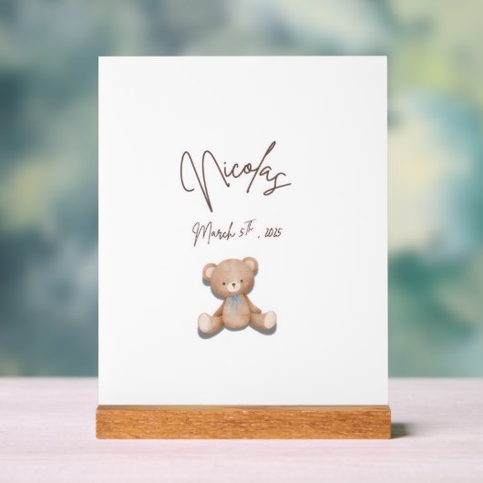 Teddy Bear Table Decor Acrylschild (Neutral)