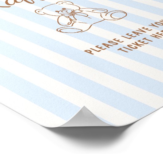 Teddy Bear Tan Blue Stripes Baby Dusche Poster (Ecke)