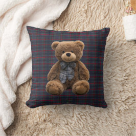 Teddy Bear Tartan Monogram Birth Stats Newborn Boy Kissen