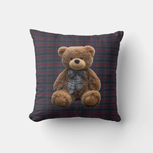Teddy Bear Tartan Monogram Birth Stats Newborn Boy Kissen (Vorderseite)