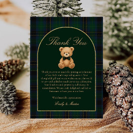 Teddy Bear Tartan Plaid Baby Shower Thank You Card Dankeskarte