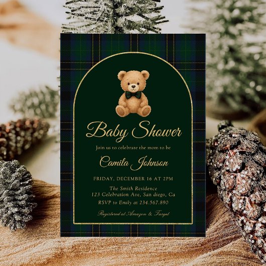 Teddy Bear Tartan Preppy Baby Shower Invitation Einladung