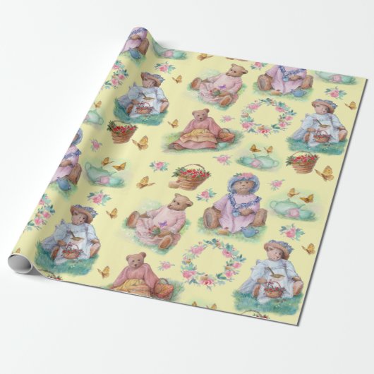 Teddy Bear Tea Party Vintage Palette  Geschenkpapier (Ungerollt)