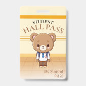 Teddy Bear Teacher School Hall Pass Ausweis (Front)