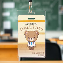 Teddy Bear Teacher School Hall Pass