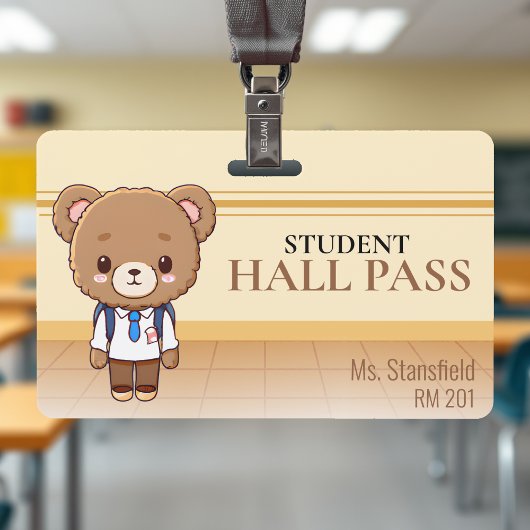 Teddy Bear Teacher School Hall Pass Ausweis