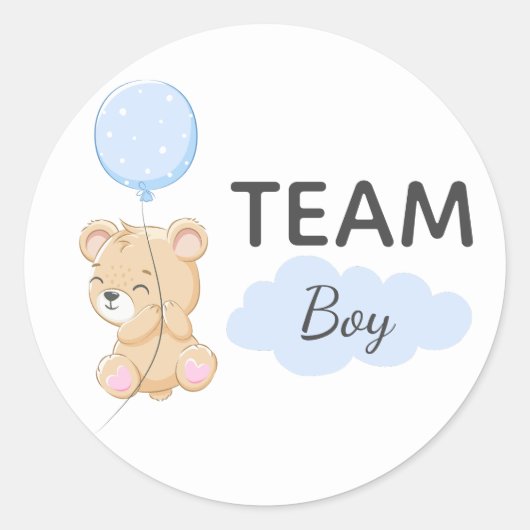 Teddy Bear Team Boy Gender Reveal Party Runde Runder Aufkleber (Vorderseite)