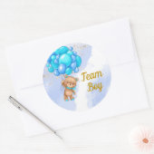 Teddy Bear Team Boy Gender Reveal Party Runder Aufkleber (Umschlag)