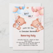 Teddy Bear Theme Baby Gender Reveal Einladung (Vorderseite)