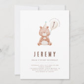 Teddy Bear Theme Neutral 1. Geburtstag Party Einladung (Vorderseite)