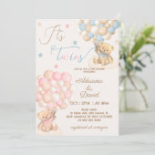 Teddy Bear Themed Twins Boy and Girl Baby Shower Einladung (Stehend Vorderseite)