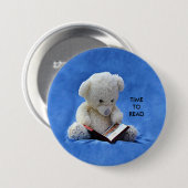 Teddy Bear Time to Read Blue Stuffanimal, ZKOA Button (Vorne & Hinten)