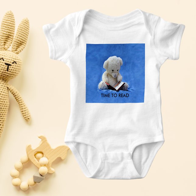 Teddy Bear Time to Read Blue Stuffed Animal, ZKOA Baby Strampler (Teddy Bear Time to Read Blue Stuffed Animal, ZKOA Baby Bodysuit)