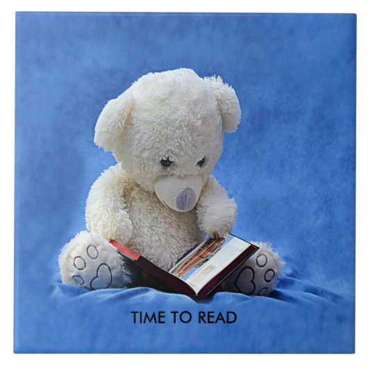 Teddy Bear Time to Read Blue Stuffed Animal, ZKOA Fliese (Vorderseite)