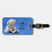 Teddy Bear Time to Read Blue Stuffed Animal, ZKOA Gepäckanhänger (Vorderseite horizontal)
