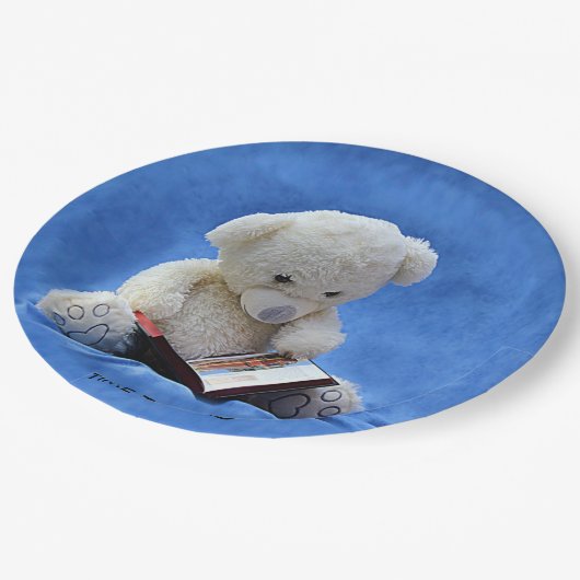 Teddy Bear Time to Read Blue Stuffed Animal, ZKOA Pappteller (Schrägansicht)