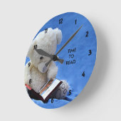 Teddy Bear Time to Read Blue Stuffed Animal, ZKOA Runde Wanduhr (Winkel)
