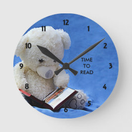 Teddy Bear Time to Read Blue Stuffed Animal, ZKOA Runde Wanduhr