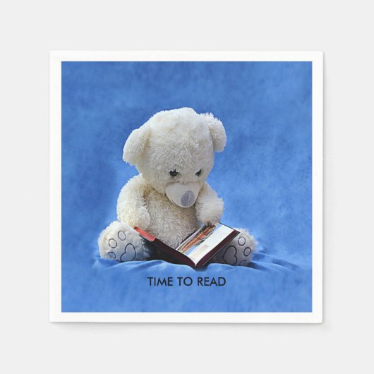 Teddy Bear Time to Read Blue Stuffed Animal, ZKOA Serviette (Vorderseite)
